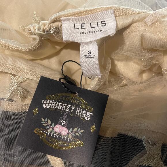 Le Lis Mesh Cream Champagne Gold Star Bodysuit Size Small New With Tags - Picture 6 of 12